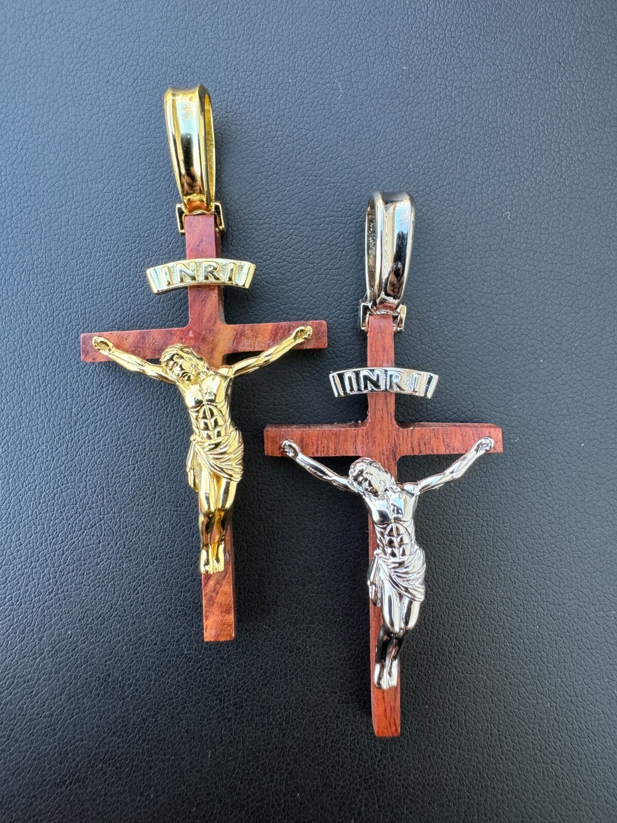 Mens Real 925 Silver & Red Cherry Walnut Wood Jesus On Cross Pendant Necklace 2″