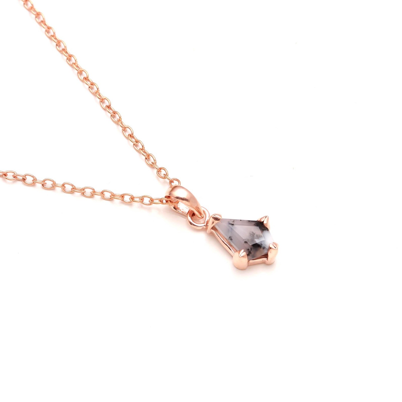 Natural Dendrite Opal Kite Necklace Rose Gold Plated 925 Sterling Silver Jewelry
