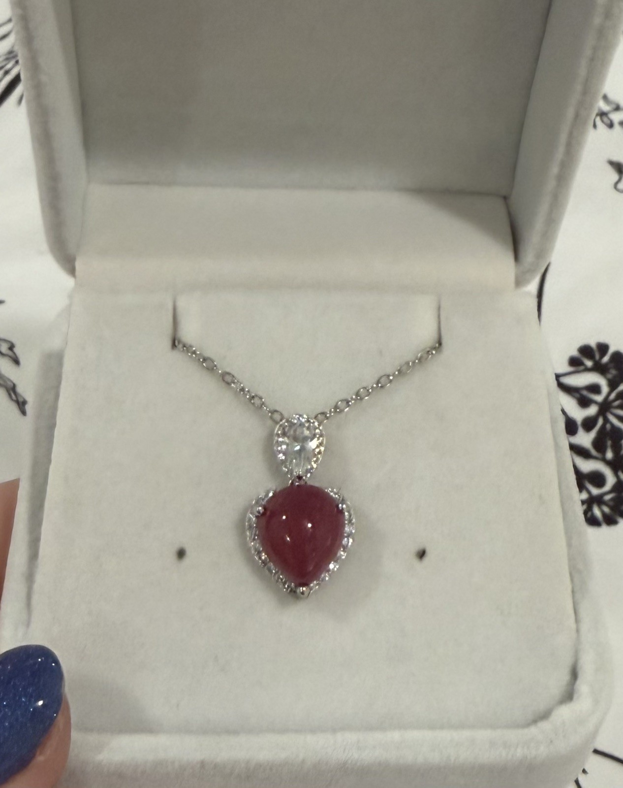 Stunning Natural Red Ruby 9x11mm & White Topaz 925 Sterling Pendant Necklace 18”
