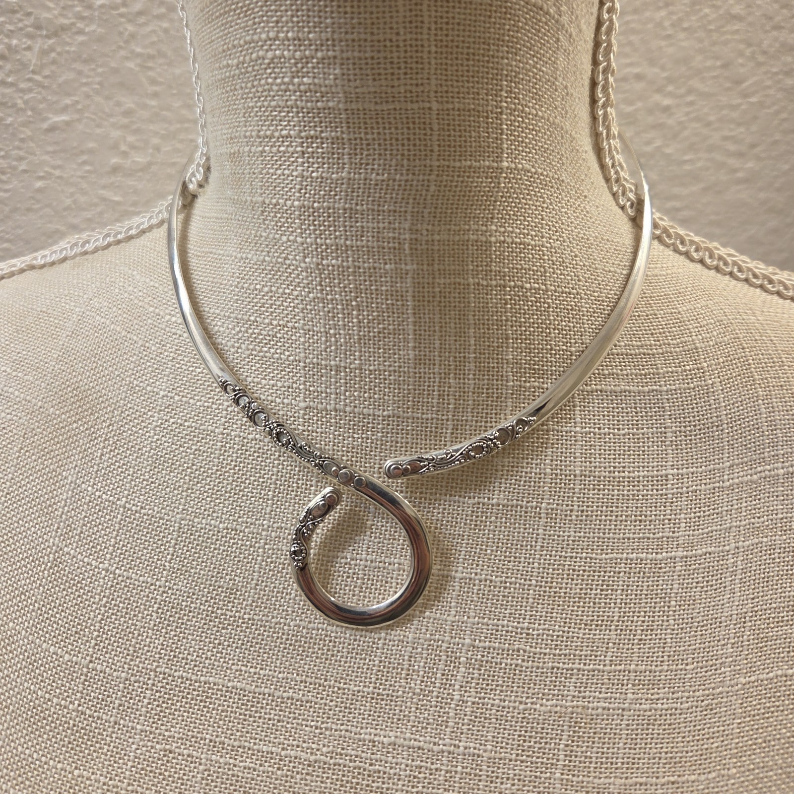 Vintage SARDA Sterling Silver Bali Swirl Graduated Collar Choker S Hook Necklace