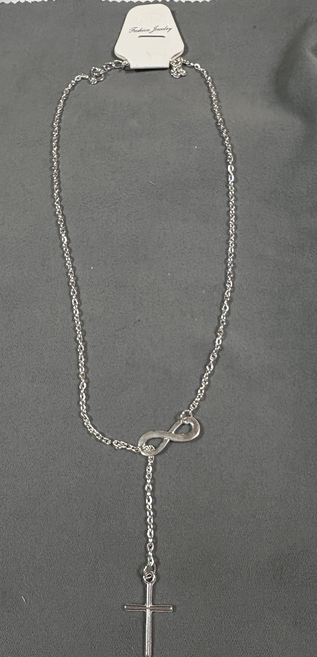 NEW Silver Tone Infinity Symbol Cross Lariat Y Chain Necklace 21”