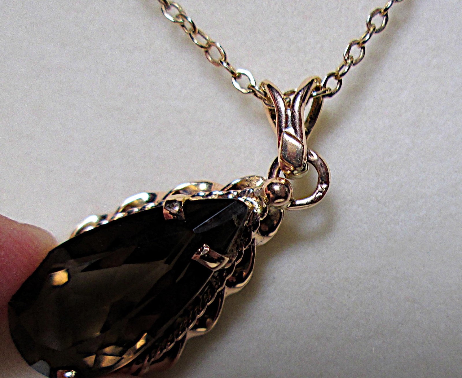 14K ROSE GOLD SMOKY QUARTZ NECKLACE 7.00 CTS 7.9 GRAMS 23 INCHES VINTAGE