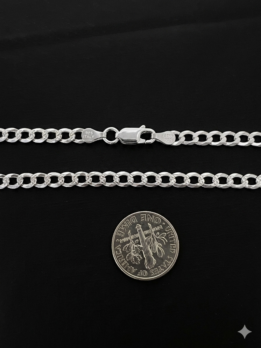 24″ Reversible Diamond Cut Pave Cuban Curb Chain Necklace Real Solid 925 Silver