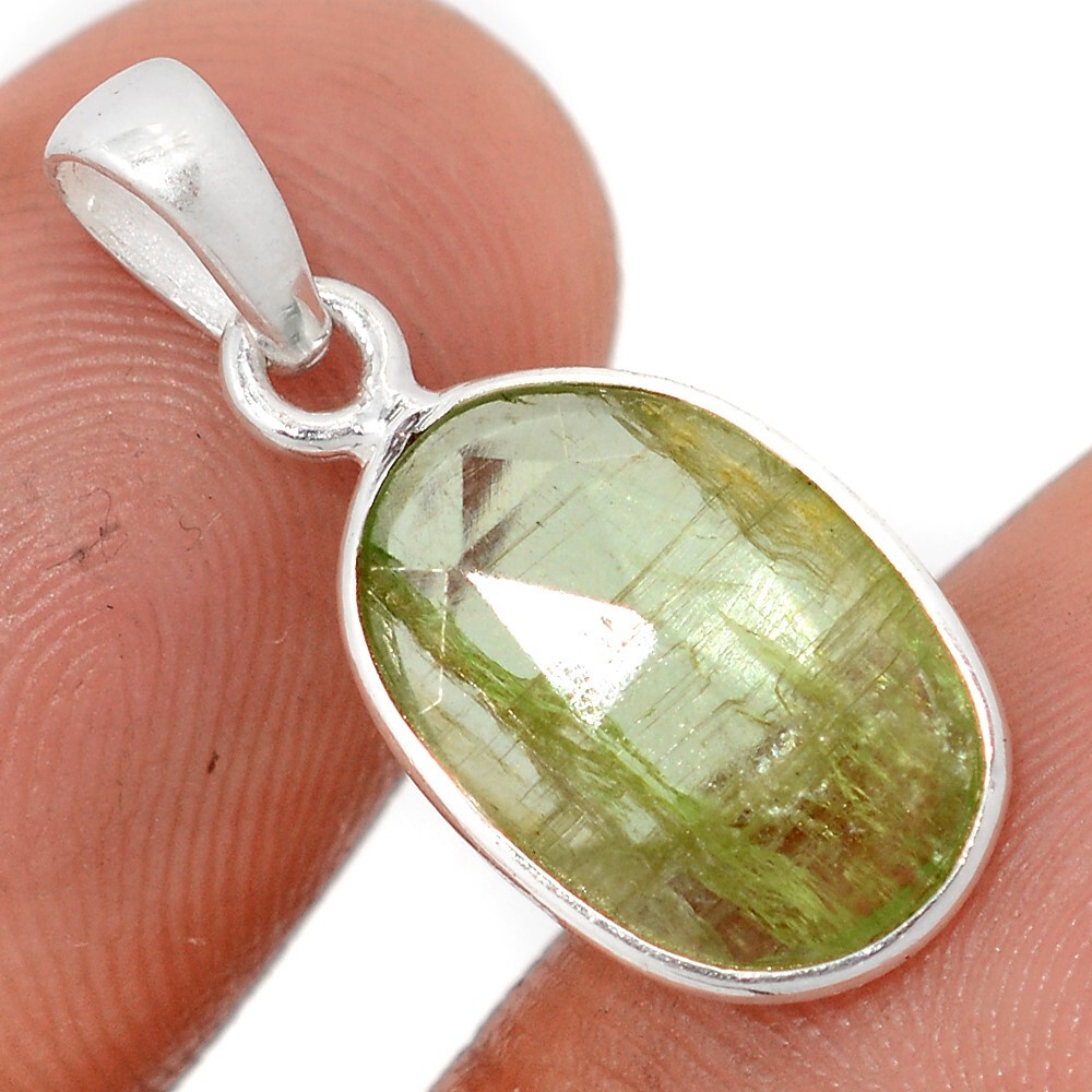 Natural Faceted Mint Green Kyanite – India 925 Silver Pendant Jewelry CP68460