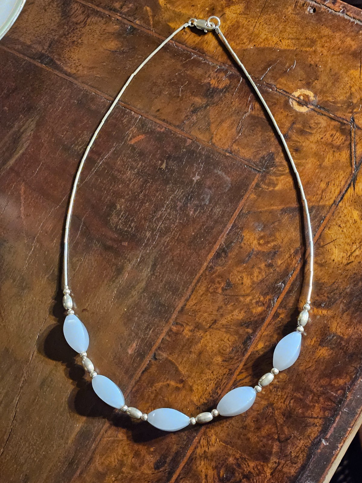 Jade 5-Stone Pendant 925 Silver Necklace with 925 Beads 16 Inch Nice Green Blue
