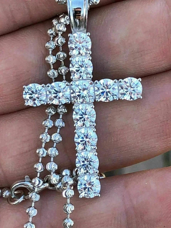 1Ct Round Cut Lab-Created Diamond Cross Necklace Pendant 14K White Gold Plated