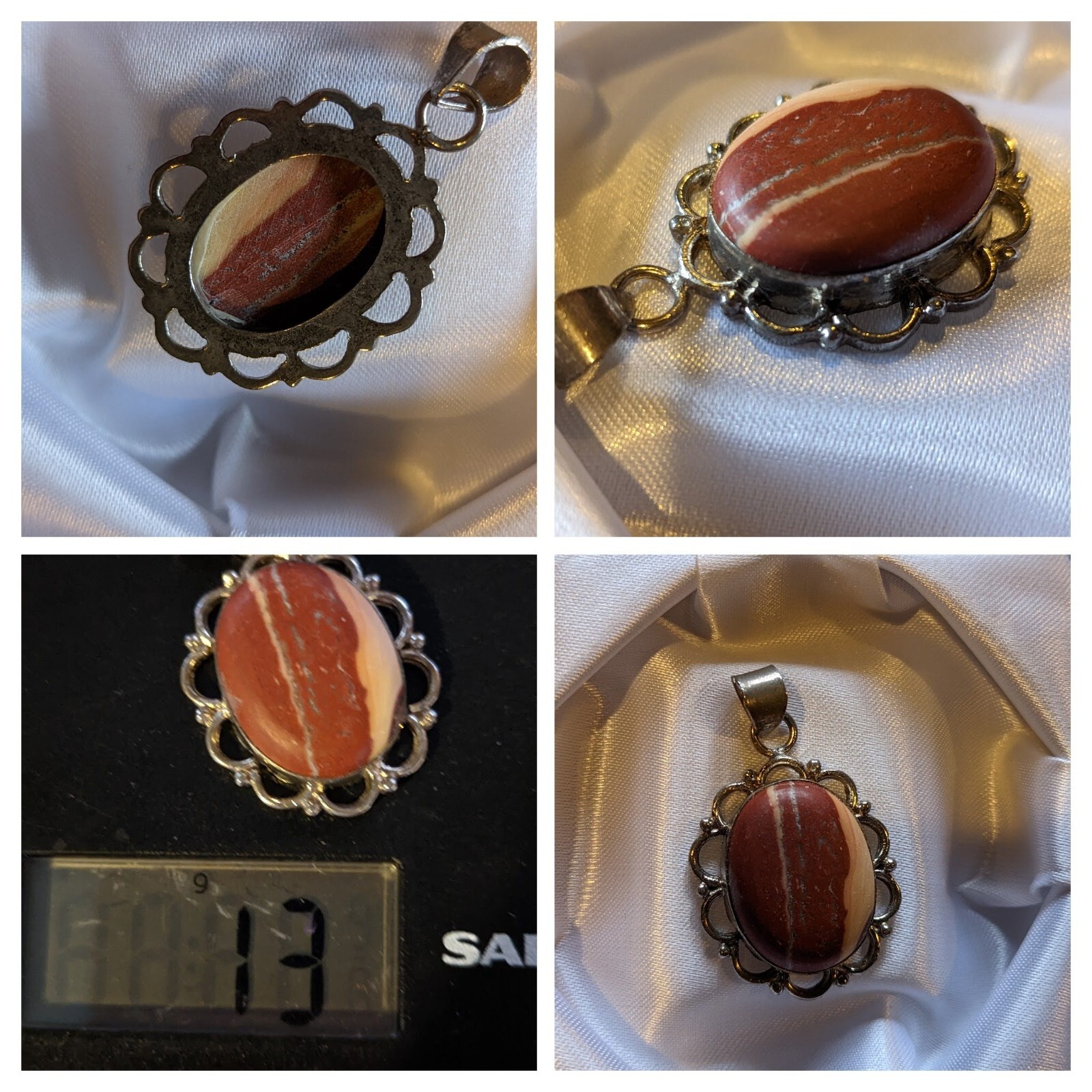 Vintage Sandstone Gemstone Pendant on German Silver 13g 45 x 27mm Ornate Design