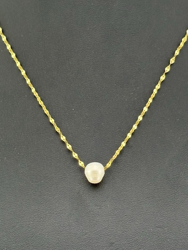 GOLD OVER 925 STERLING SILVER SOLITAIRE PEARL NUGGET CHAIN 16-18″ JUNE 1878