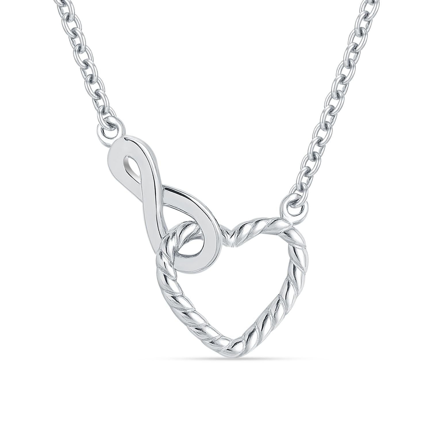 925 Sterling Silver Infinite Heart Adjustable Chain Necklace for Women Teen 18In