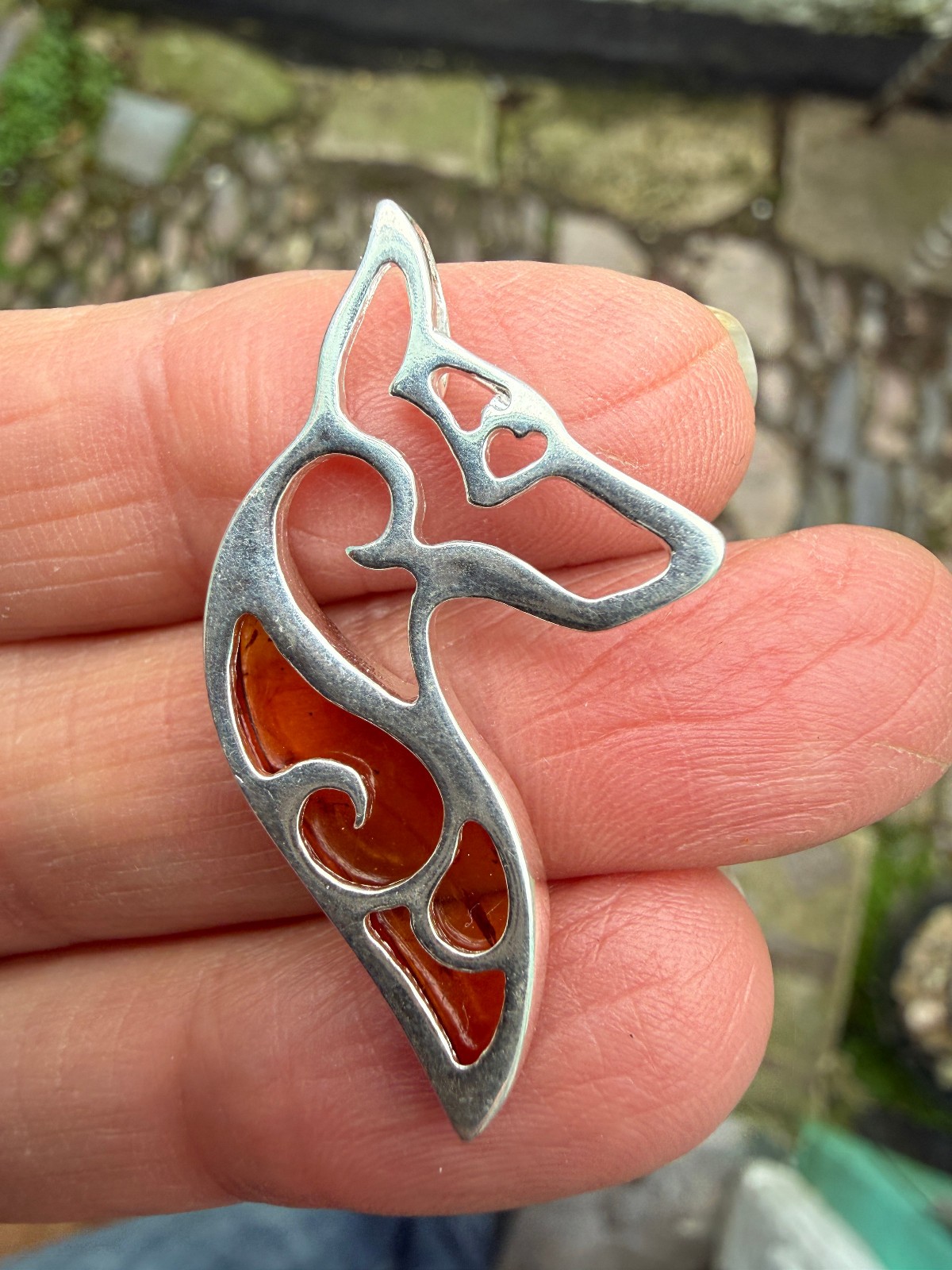 German Shepherd Dog Amber Pendant Crystal Fossil 925 Silver Lithuanian genuine