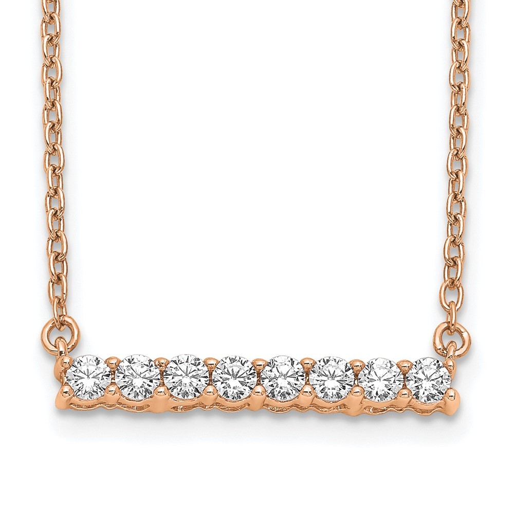 14k Rose Gold 1/3 C Round Lab Grown Diamond VS/SI+ G+ Bar Pendant Necklace 18″