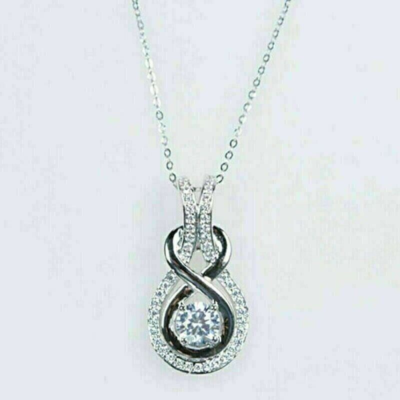 2.00Ct Round Cut Lab-Created Diamond Halo Pendant 14K White Gold Plated Silver