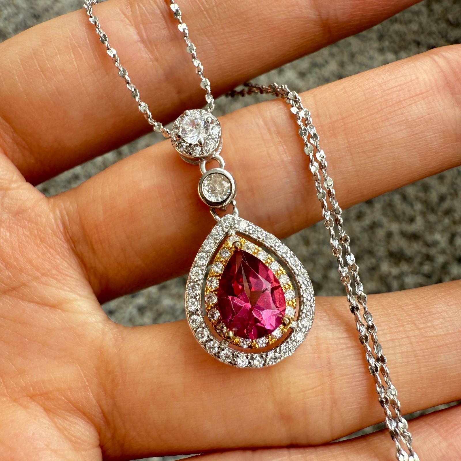 925 Sterling Silver Necklace 8x6mm Natural Pink Topaz Gemstone Zircon Teardrop
