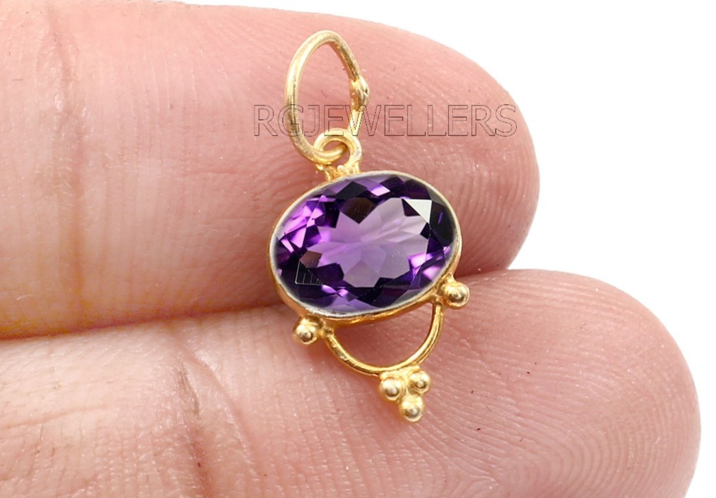Solid 18kt Gold Purple Amethyst Charm