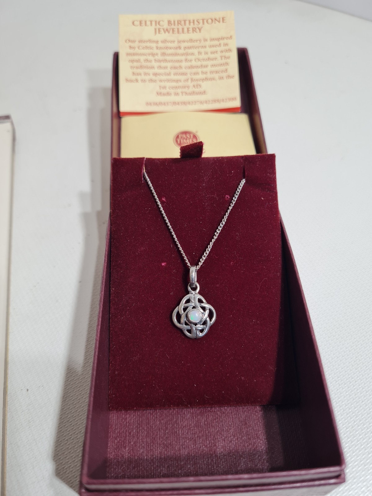 Past Times Celtic Opal Birthstone Pendant & Sterling Silver 40 cm Chain