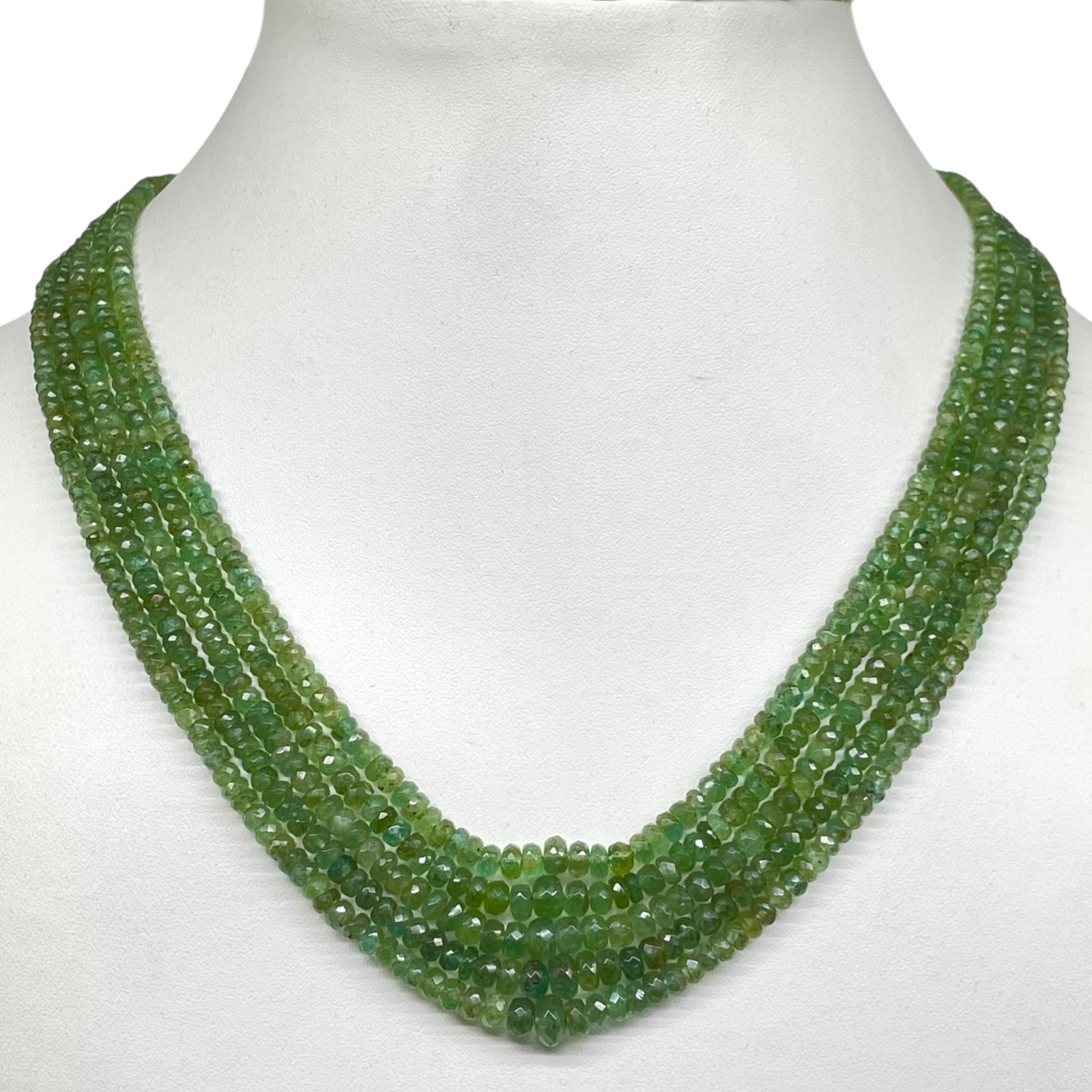 Single Strand Natural Zambian Emerald Necklace Faceted Beads 925 Clasp 18 Inch