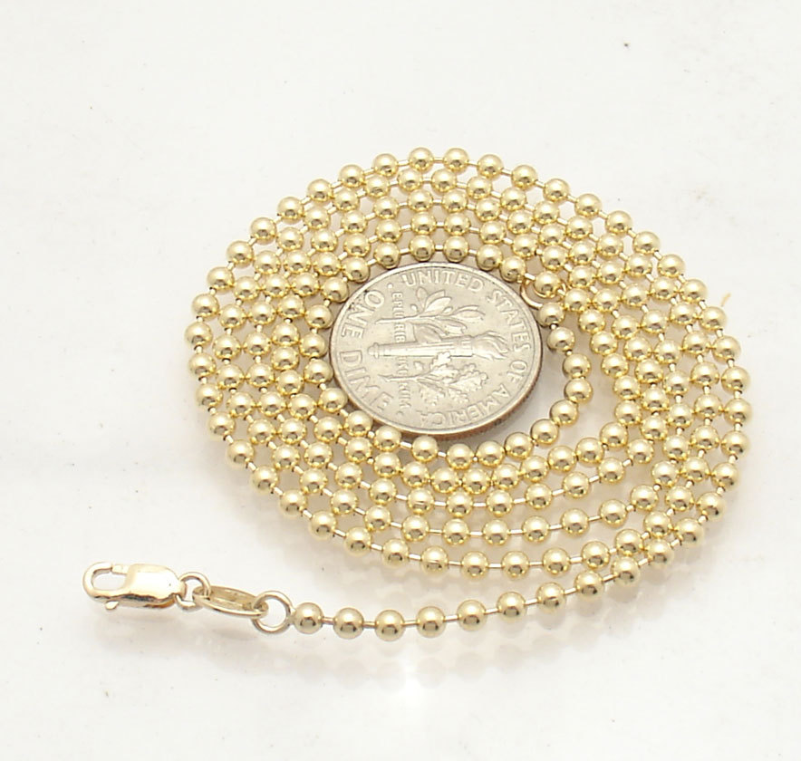 2.5mm All Shiny Round Bead Ball Chain Necklace REAL Solid 14K Yellow Gold