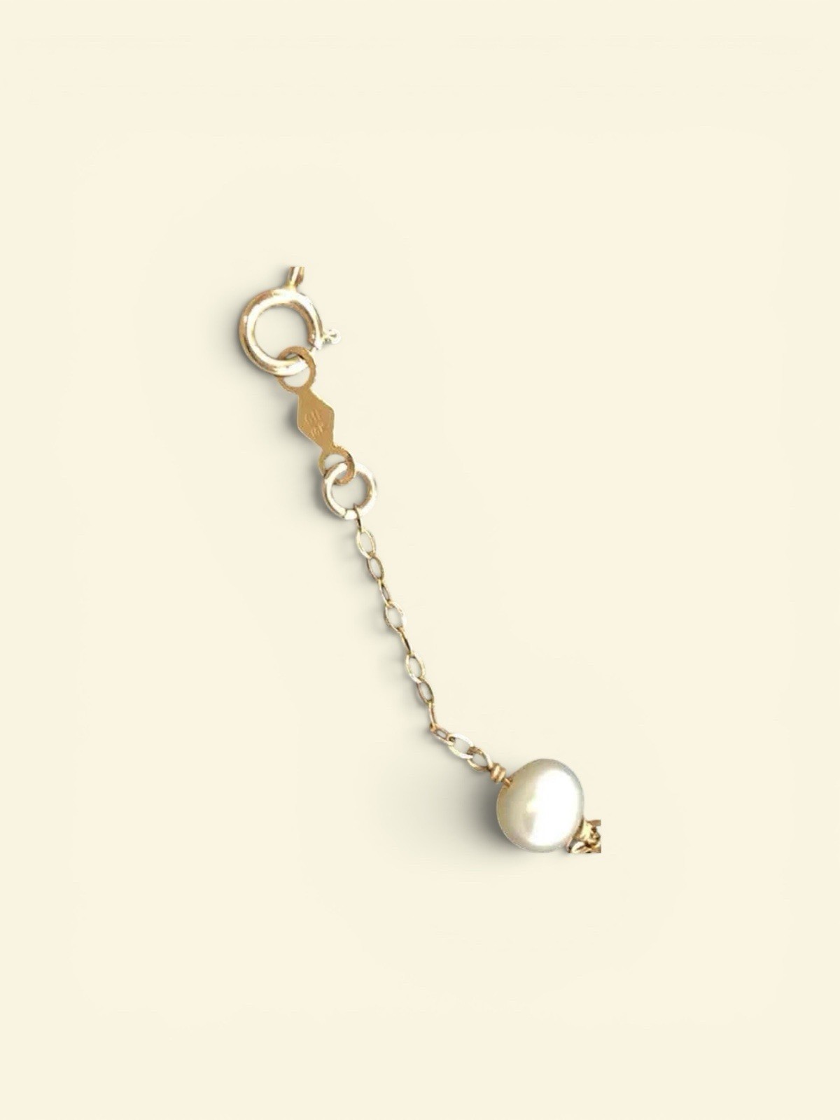 14K Gold Cultured Pearl Station Necklace Dainty Beaded Chain 3.42g