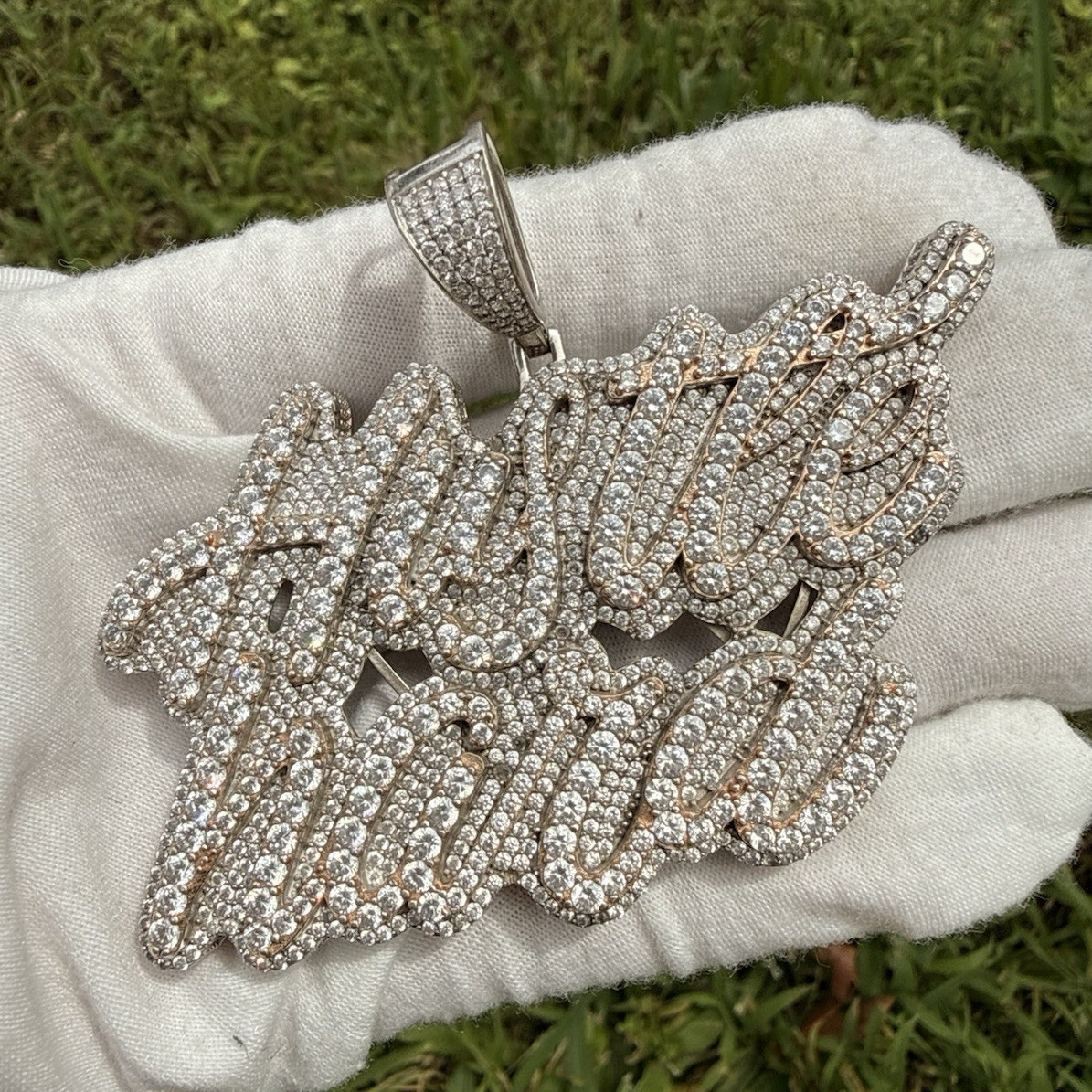 925 Sterling Silver Custom Name Pendant Iced Out CZ Hip Hop Large Charm