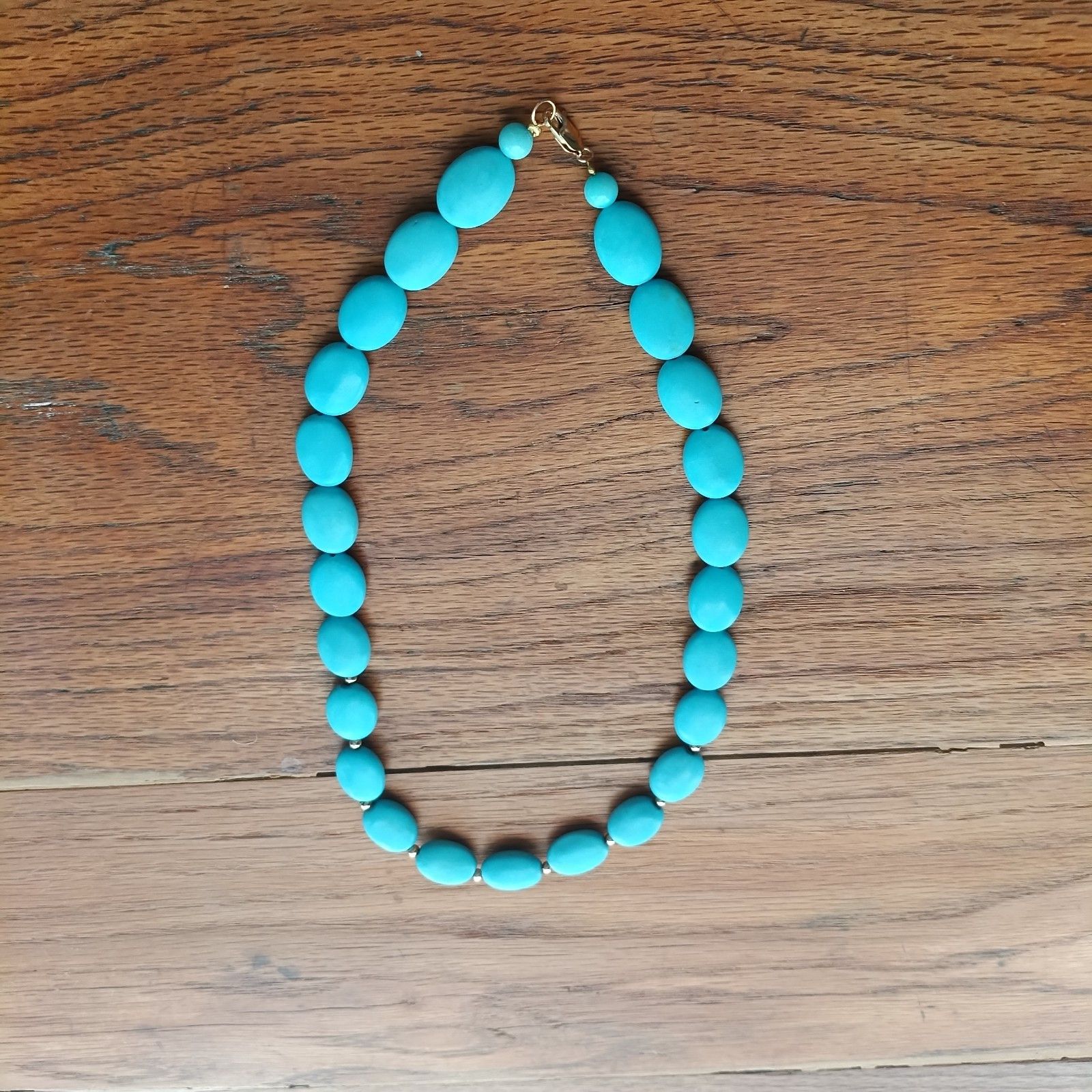 14kt Yellow Gold Claps with Oval Turquoise Beads with Gold Beads Necklace