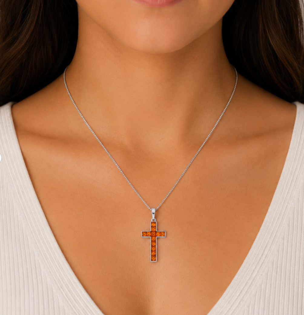 925 Sterling Silver Baltic Amber Cross Necklace Genuine Amber Pendant 16″ – 22″