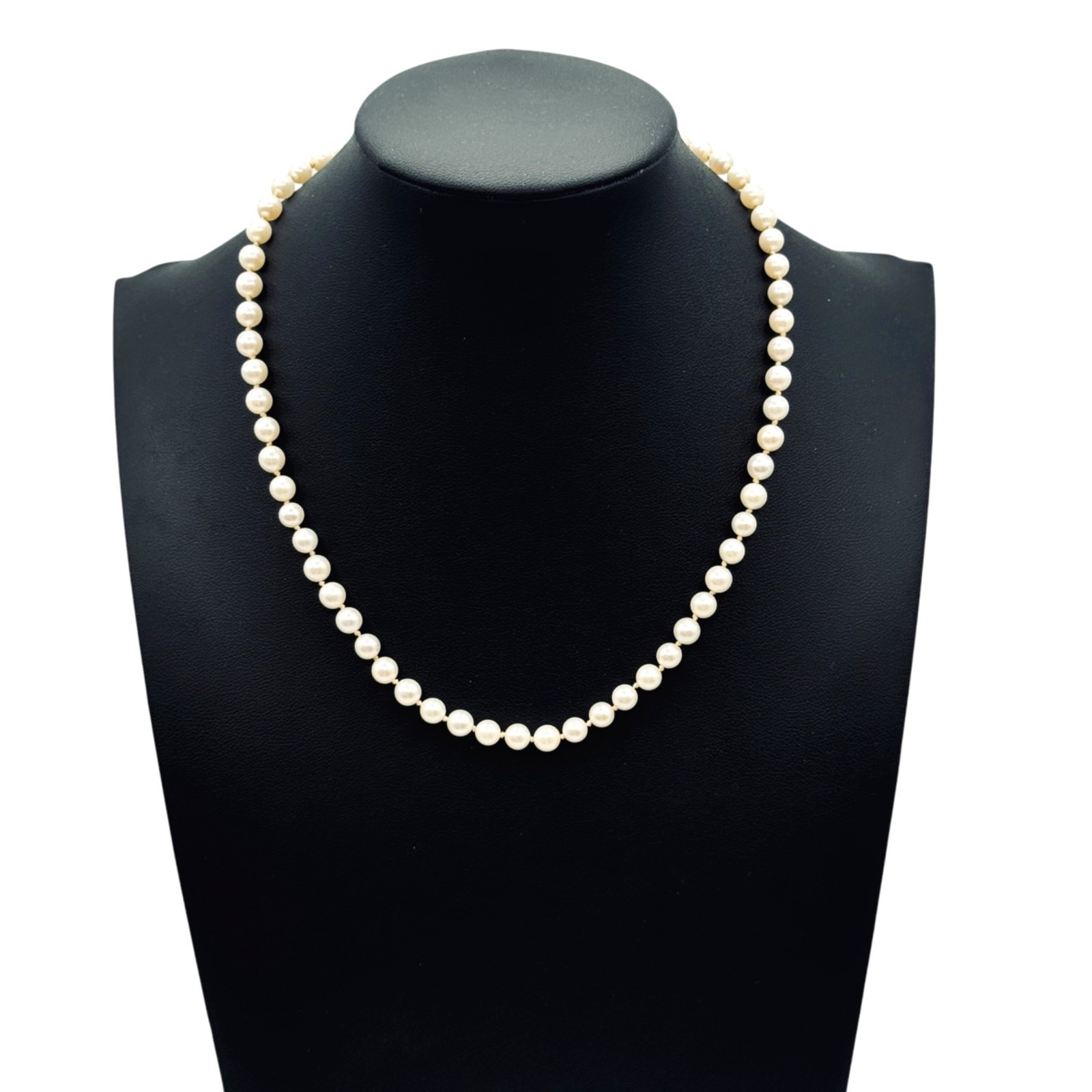 Vintage Cultured Pearl Necklace 14k Fish Hook Clasp 16″ Hand Knotted 6mm Cream
