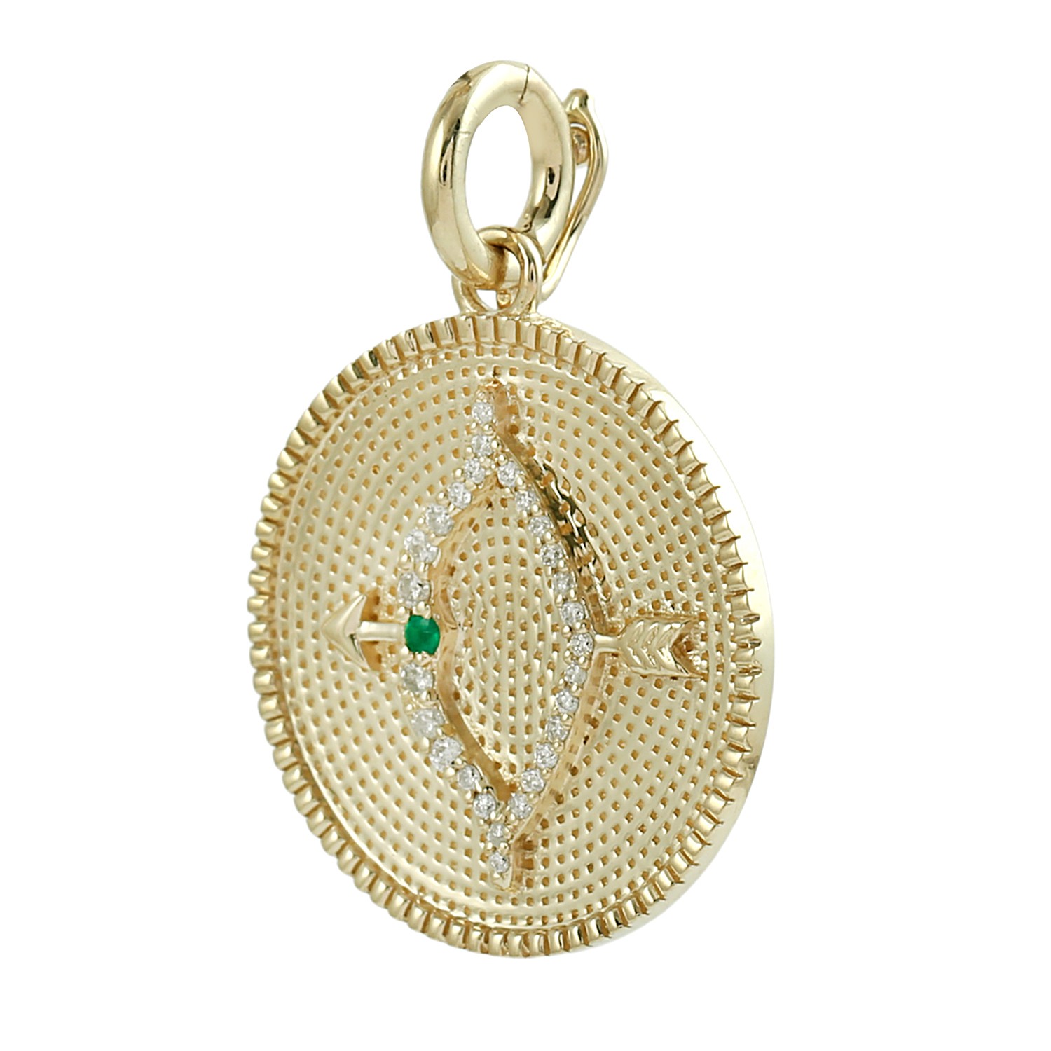 14K Yellow Gold Sagittarius Zodiac Pendant Emerald Diamond Charm Gift Jewelry