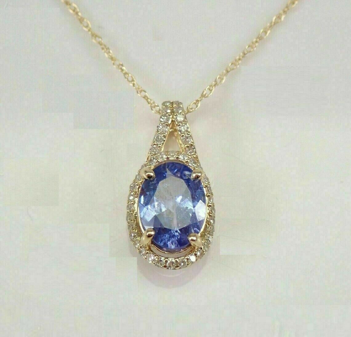 2Ct Oval Cut Blue Tanzanite Diamond Halo Pendant Necklace 14K Yellow Gold Finish
