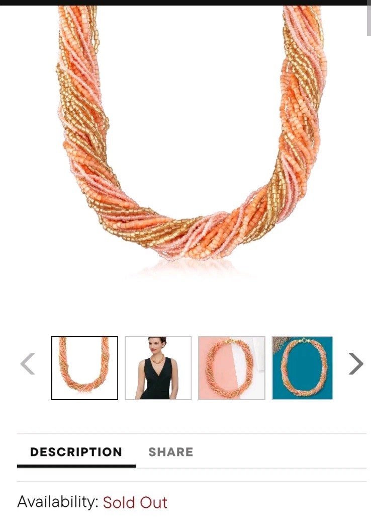 $200 Ross Simons 18k/Sterling Silver Murano Coral Gold multi strand Necklace