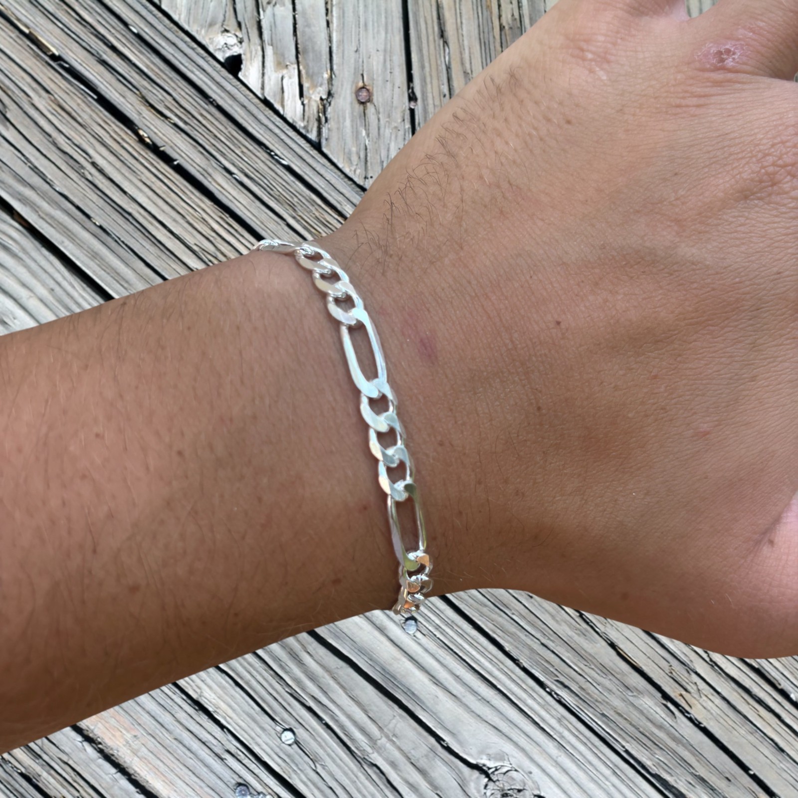 6mm Figaro Bracelet Link – Real Solid 925 Sterling Silver Or 14k Gold Vermeil