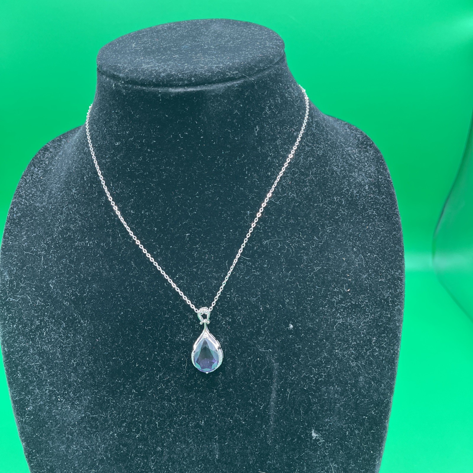 925 Silver Chain 18k White Gold Amithyst 16 In Chain