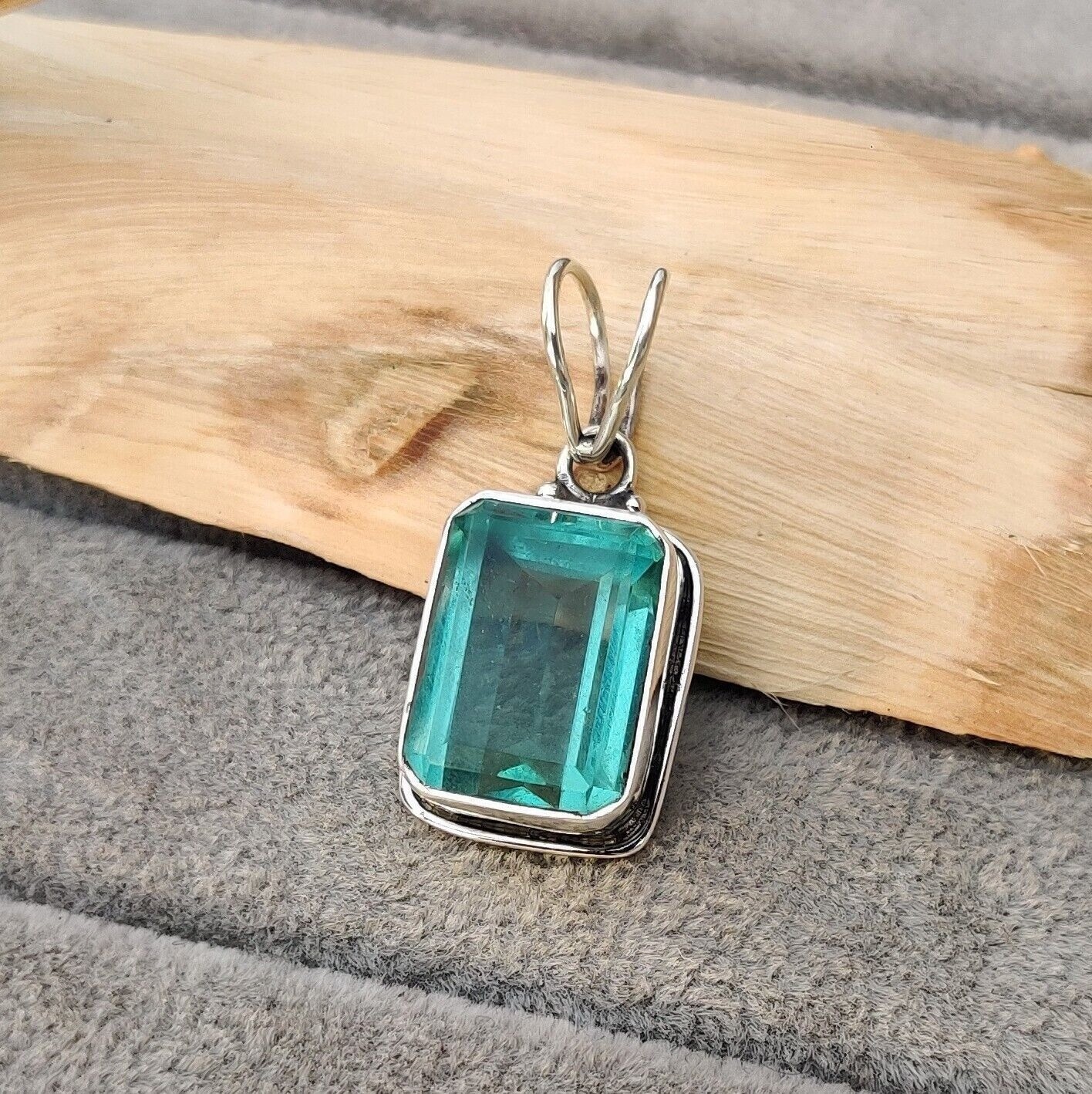 Nice Aqua Apatite Gemstone 925 Sterling Silver Handmade Pendant