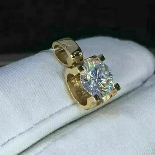 2Ct Round Cut Lab-Created Diamond Solitaire Pendant 14K Yellow Gold Plated