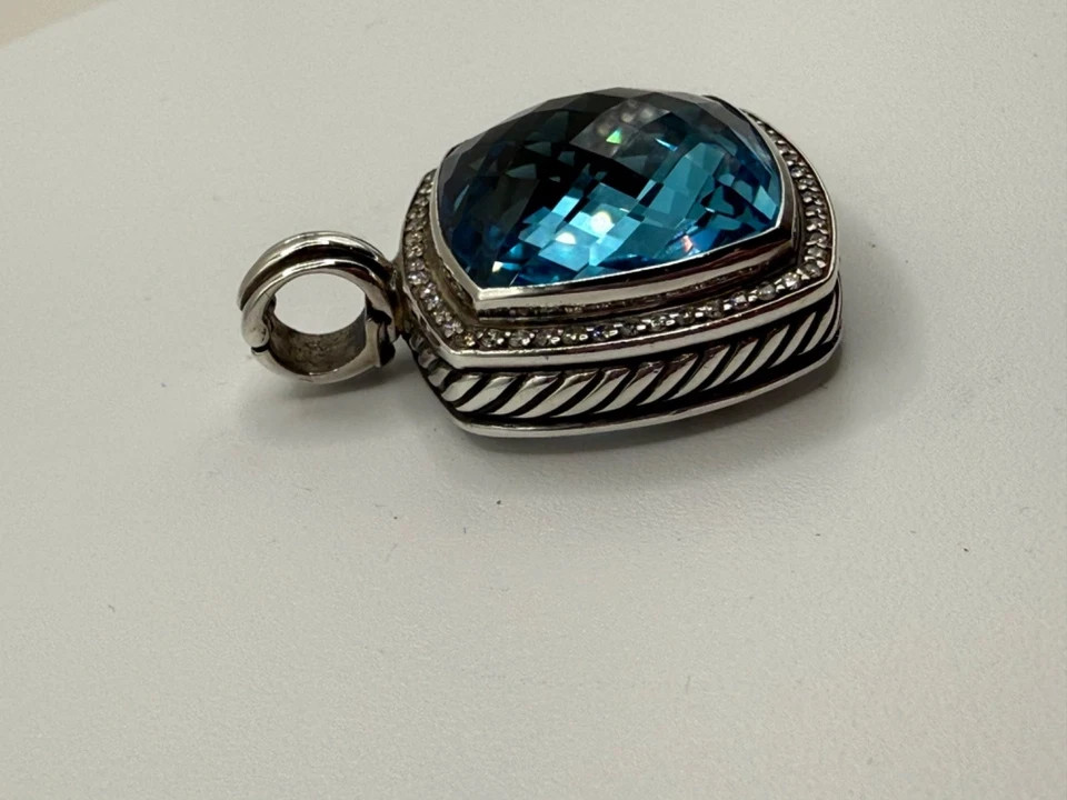 2Ct Cushion Cut Lab Created Blue Topaz Women Charm Pendant 14K White Gold Plated