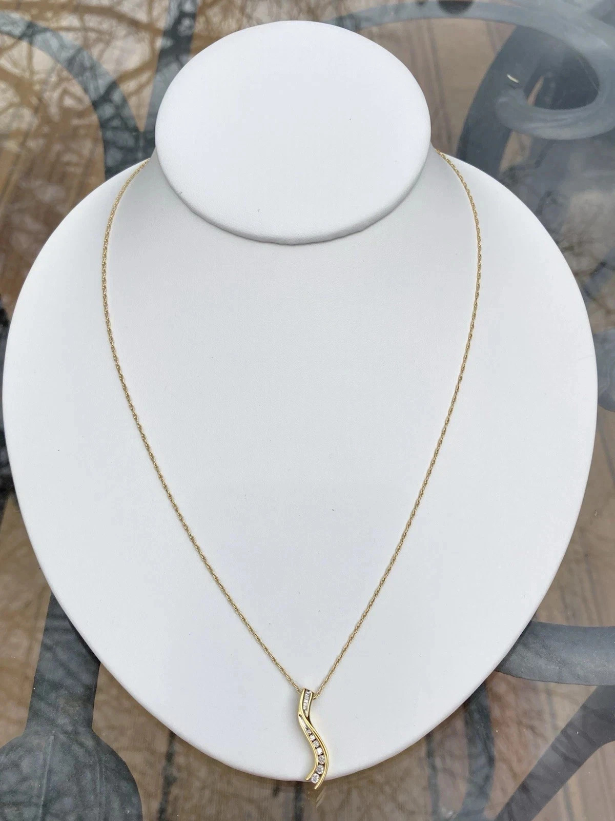 DJBM 925 Channel Set .23ct Diamond Pendant on 21” 14k Gold Chain Necklace, 1.6g