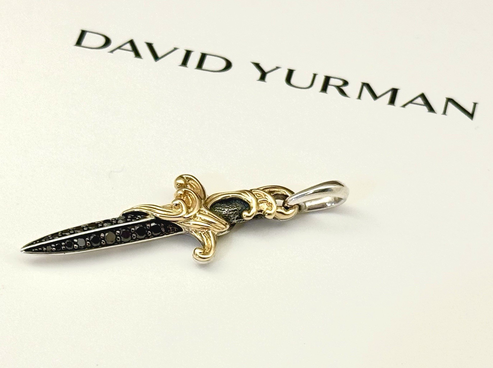 DAVID YURMAN DAGGER AMULET SterlingSilver ,18K Yellow Gold,Black Diamonds, 44mm