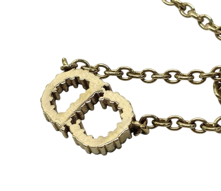 DIOR Necklace CD Logo Clair D Lune Gold Color Crystal Very Good Cond Authentic