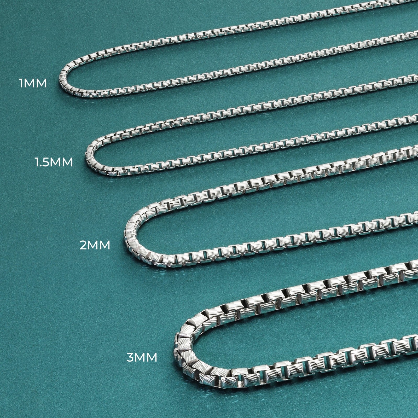 Solid 925 Sterling Silver 1mm-3mm Diamond-cut Box Chain Pendant Necklace 16″-24″