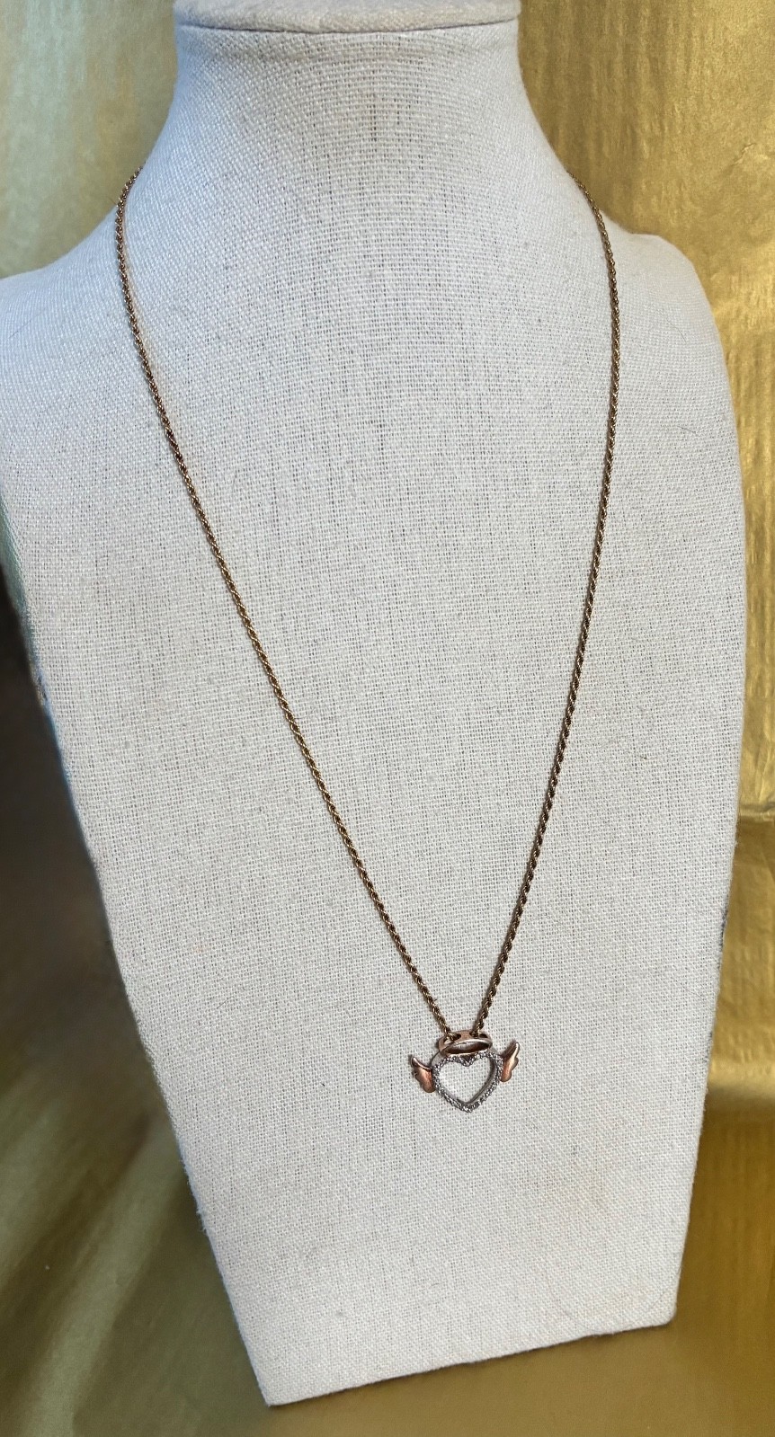OTC 925 Sterling Silver Rose Gold Tone Halo Angel Heart Pendant Necklace 20”
