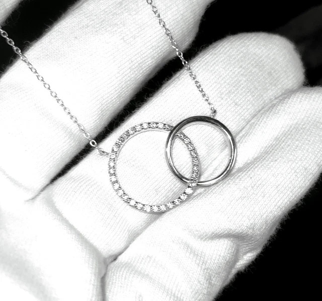 1Ct Round Lab Created Diamond interlocking Circle Pendant 14k White Gold Plated