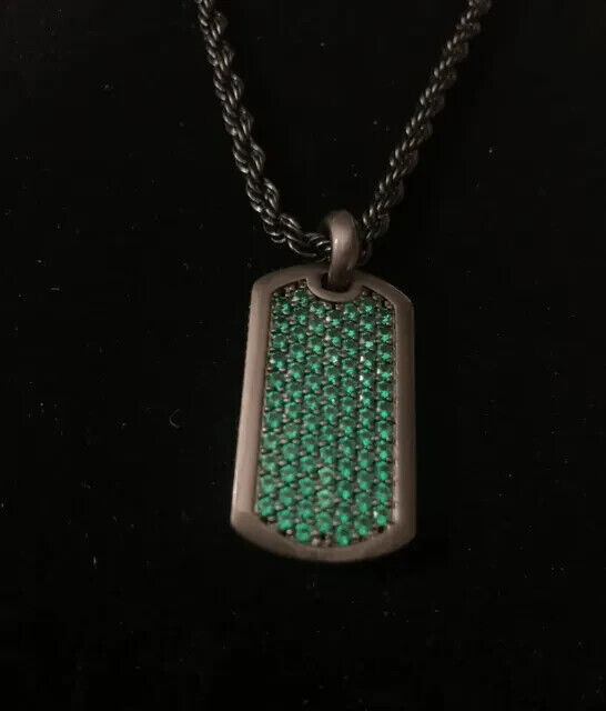 2.6Ct Round Cut Lab-Created Emerald Dog Tag Unisex Pendant 14k Black Gold Plated