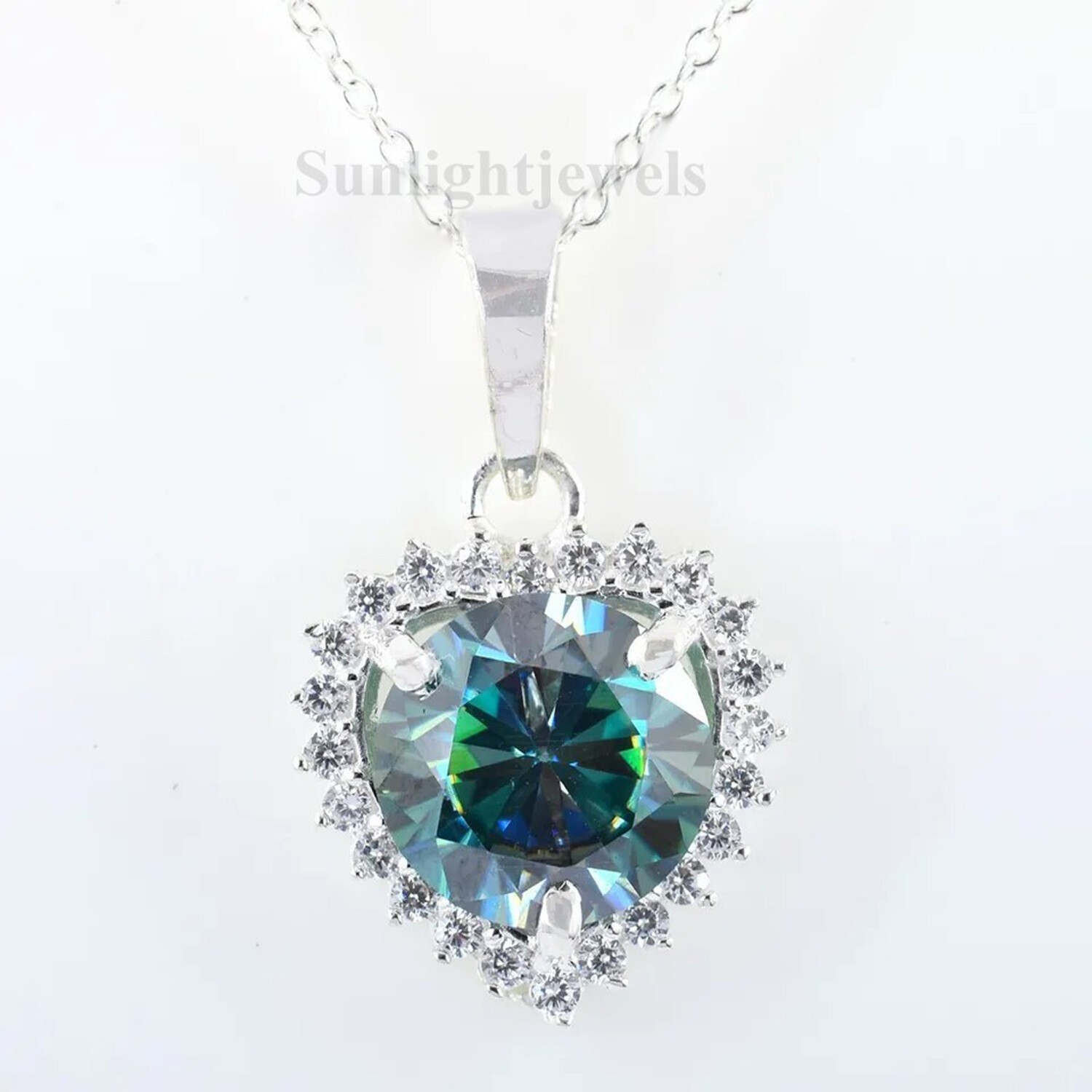 Romantic Blue Lab Grown Diamond Solitaire Drop Pendant 4.8 Ct 925 Silver