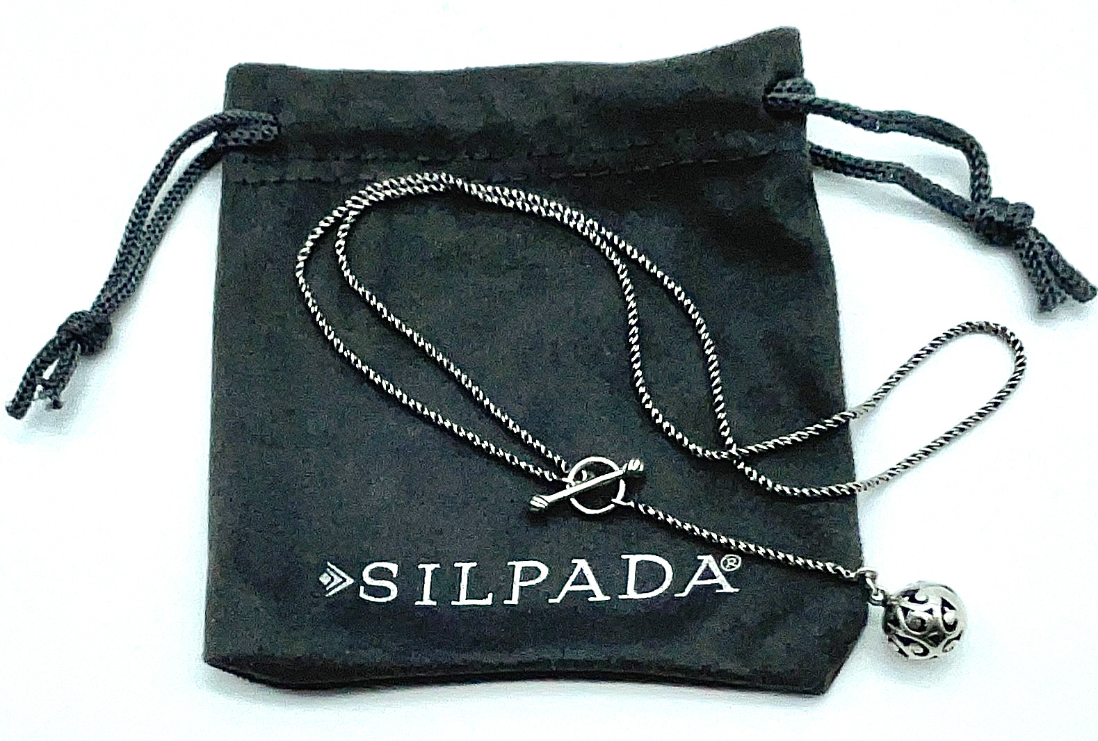Vtg Silpada Sterling, Simple Delight, Filigree Ball Lariat Toggle Necklace N1619