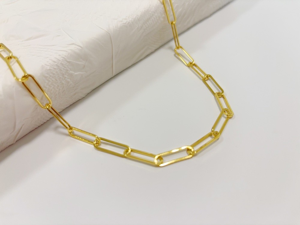 Solid Paperclip Chain Necklace Real 18K Yellow Gold Necklace 5mm 20inch