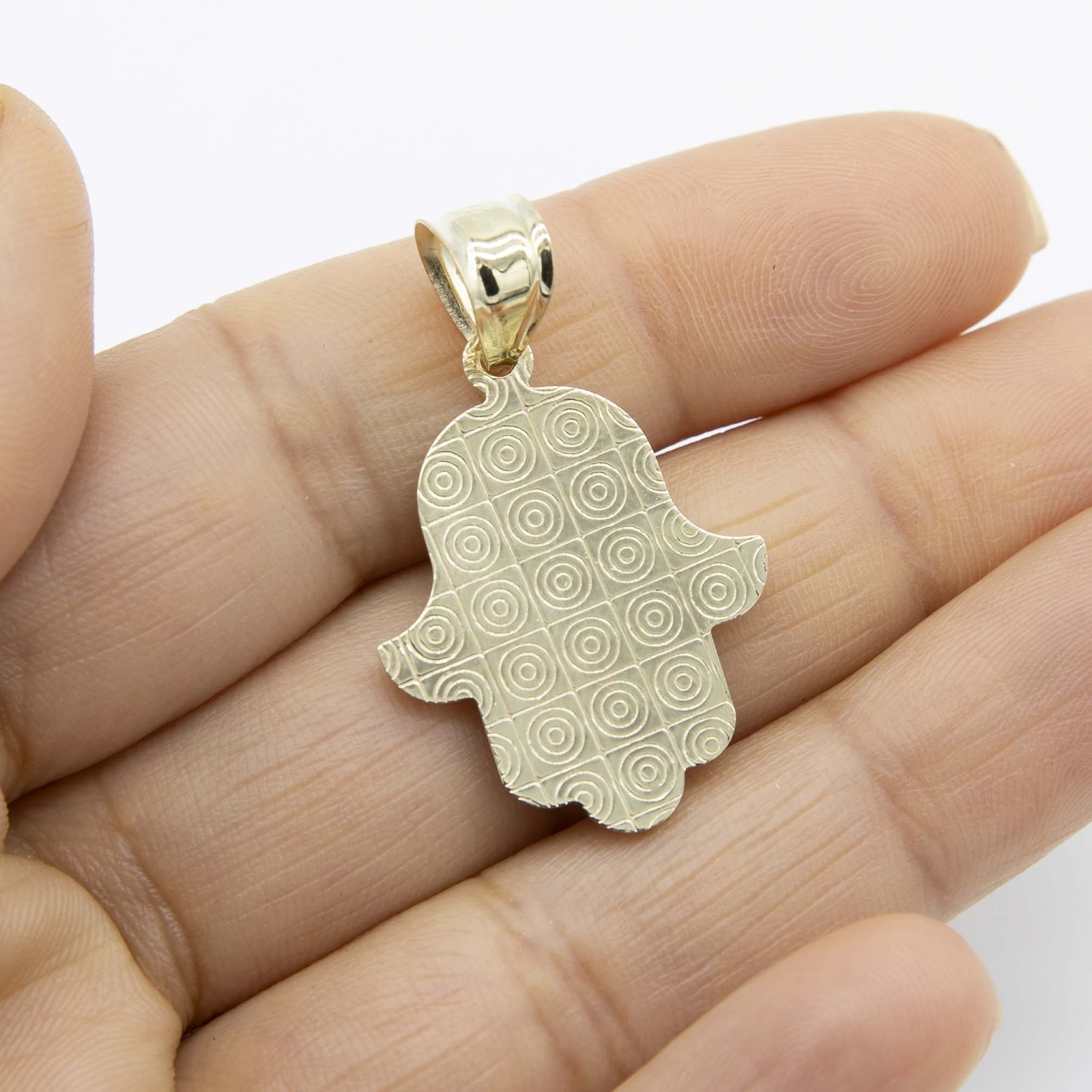 1 1/2″ Diamond-Cut Hamsa Pendant Charm Real 10K Yellow White Gold
