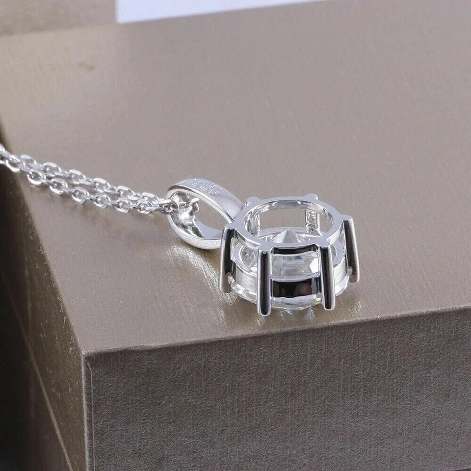 3Ct Round Cut Real Moissanit Solitaire Pendant 14K White Gold Finish Free Chain
