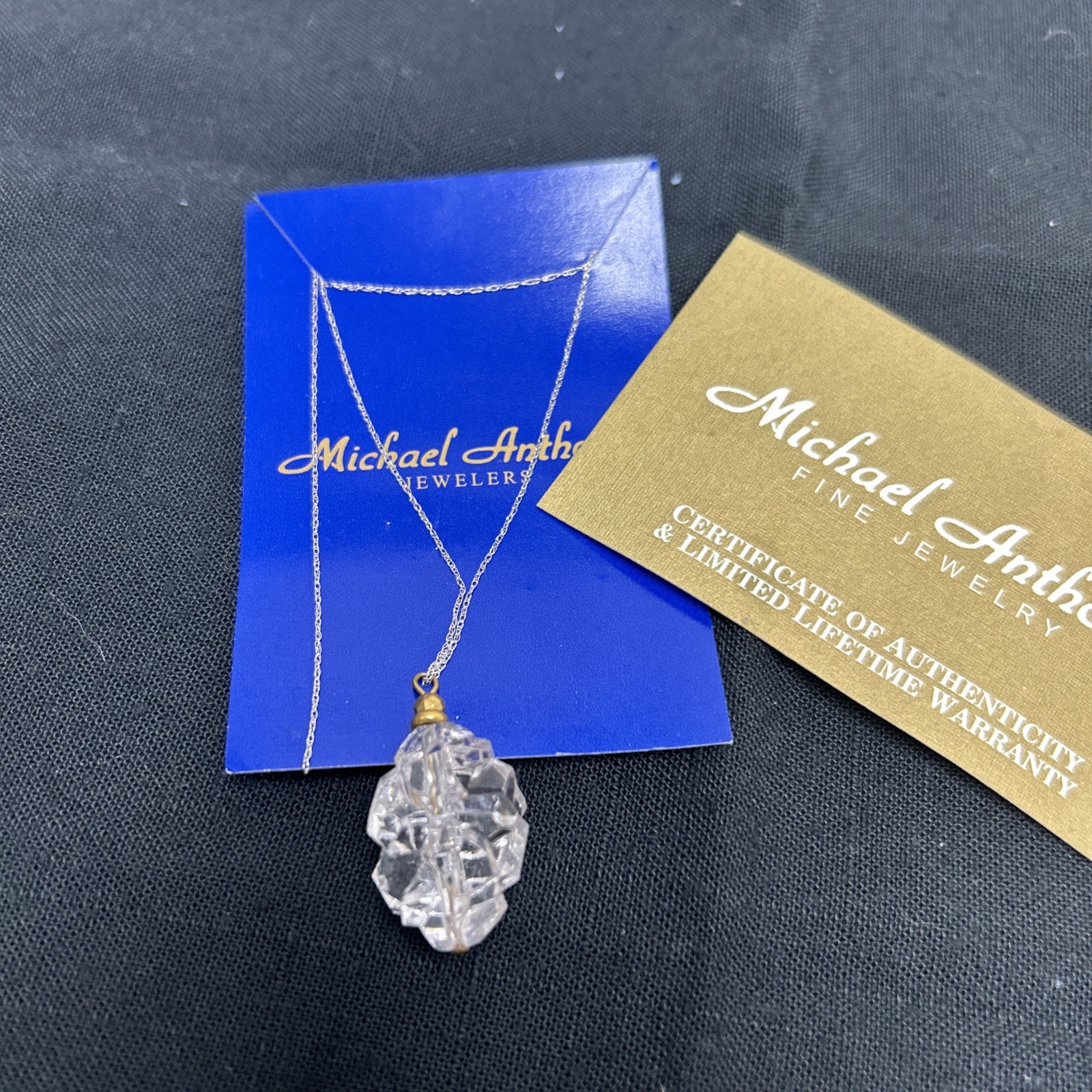 Vintage Michael Anthony Silver Chain With Odd Shape Clear Pendant 14k