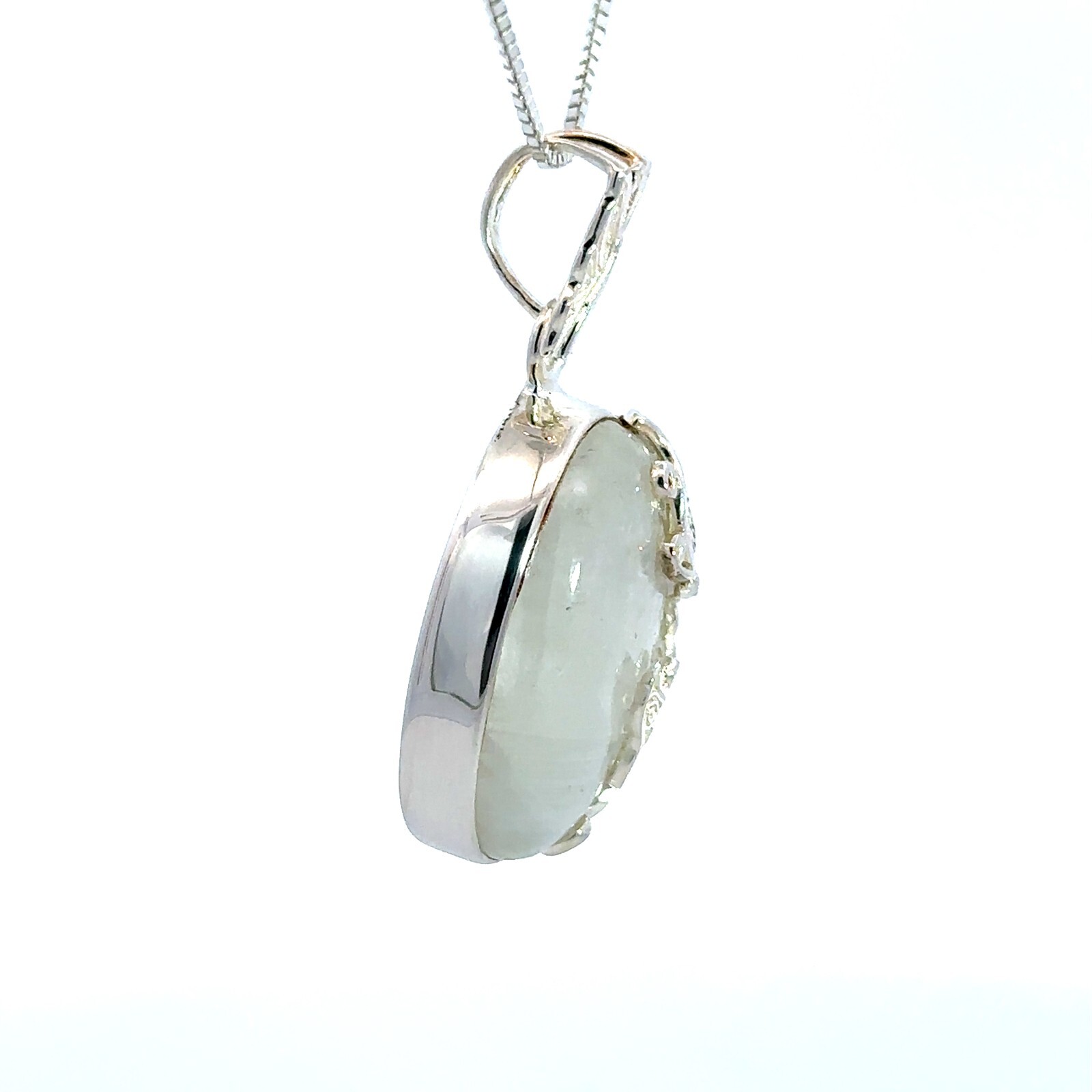 Sterling Silver Rainbow Moonstone With Butterfly Pendant (3/4 x 1 1/2 Inch)