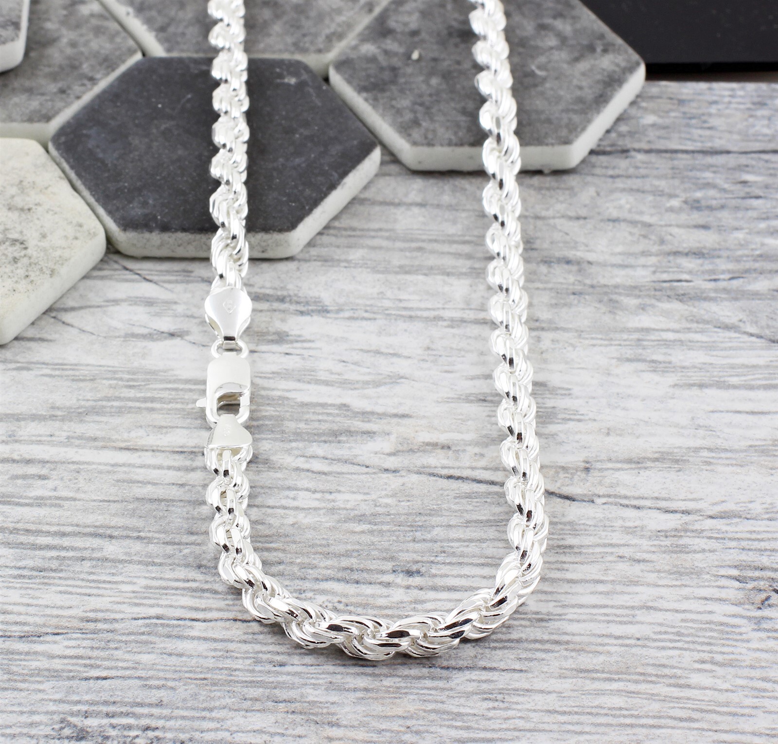 925 Sterling Silver Rope Chain Thick 5.5mm-Solid, Not Hollow-Guaranteed Genuine