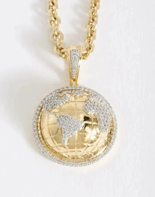 2Ct Round Cut Lab Created Globe Men’s Charm Pendant 14K Yellow Gold Plated
